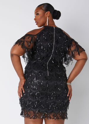 Embellished Cold Shoulder Dress, Black image number 1