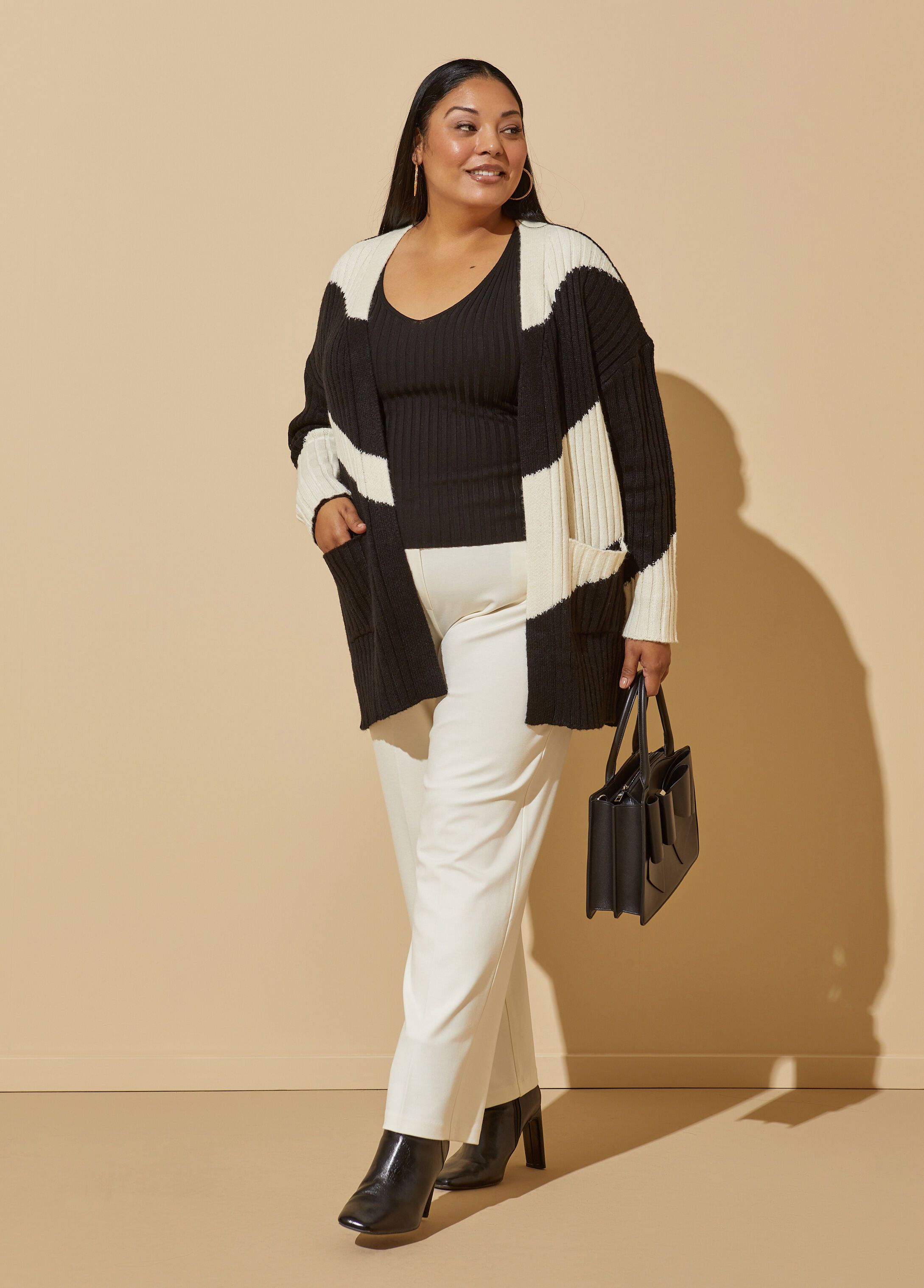 Plus Size black and white cardigan knitted sweater plus size knits