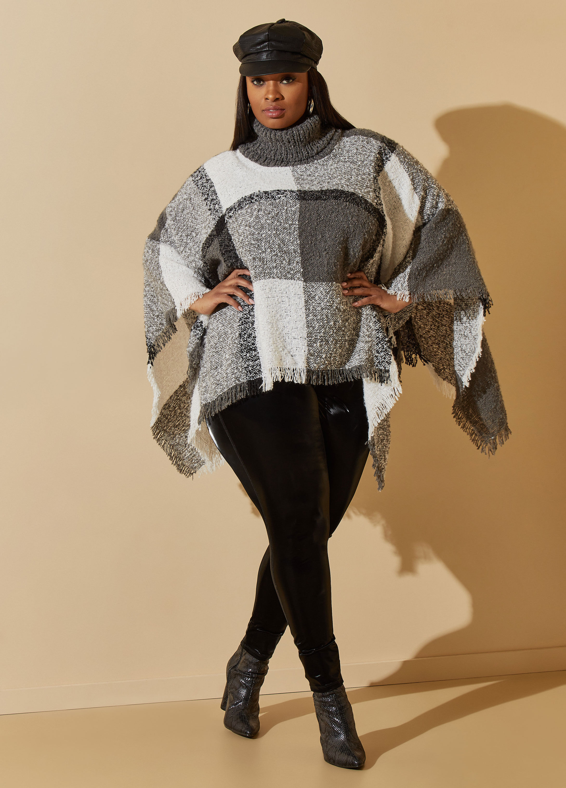 Plaid turtleneck poncho clearance sweater