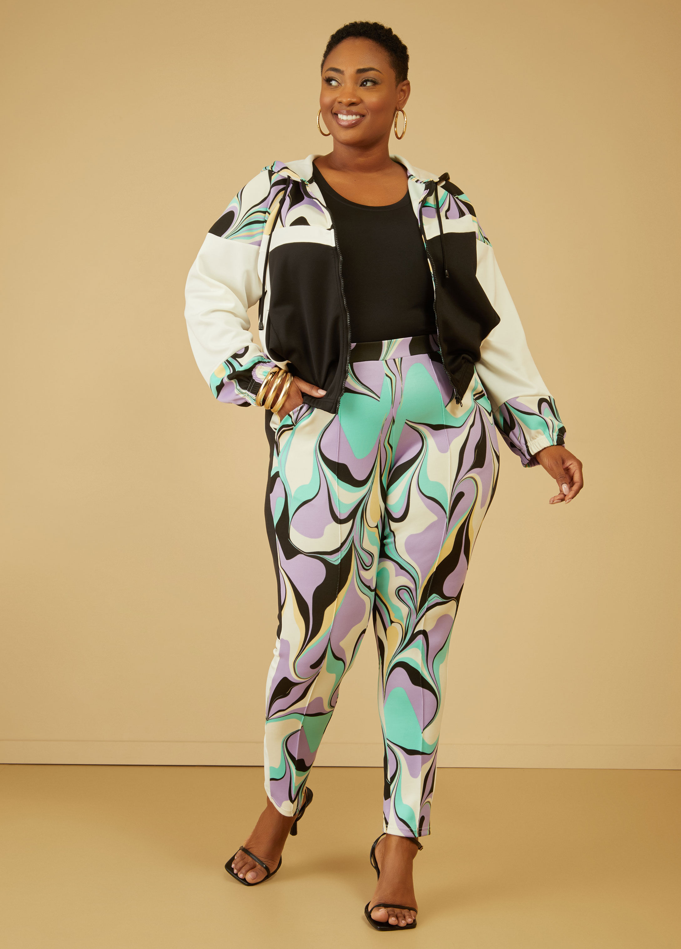 Seam Detailed Swirl Print Leggings