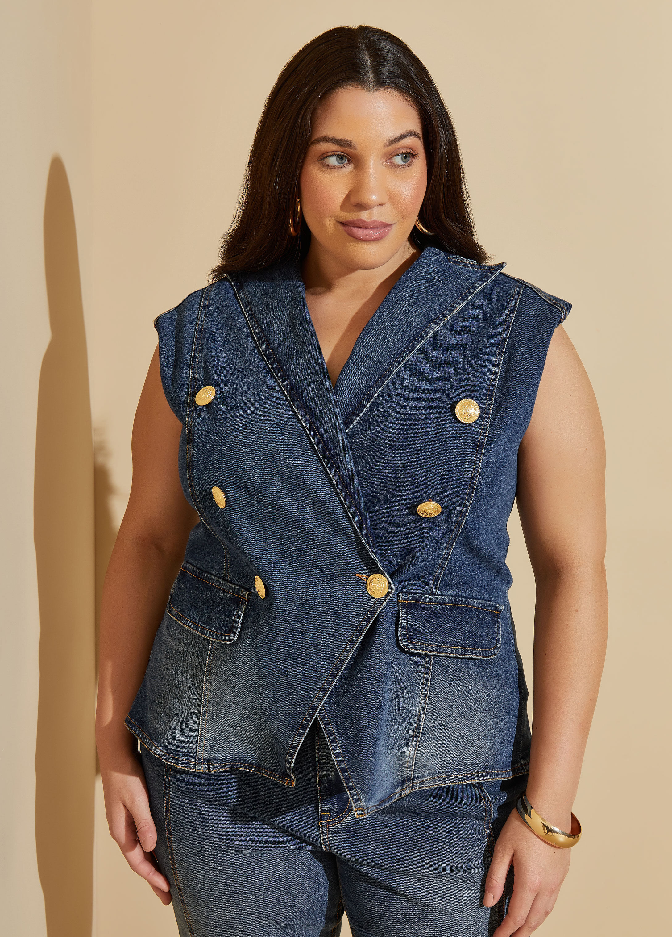 Fulok Women's Plus Size Sleeveless Ripped Sequins Denim Vest Coats Light  Blue Medium | Denim jacket women, Long denim jacket, Denim jacket