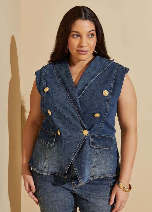 Plus Size Double Breasted Denim Vest Plus Size Denim Jacket Jean Vest