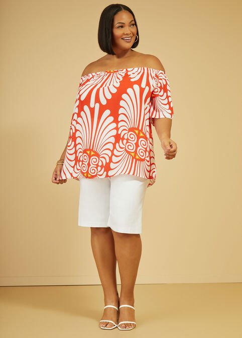 Tropical Off The Shoulder Blouse, Orange image number 0