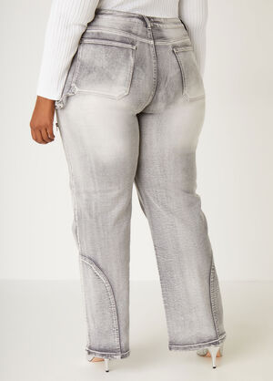 Faded Patchwork Wide Leg Jeans, Grey image number 1