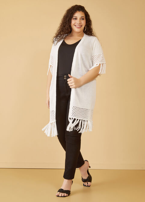 Fringed Crocheted Cardigan, White image number 2