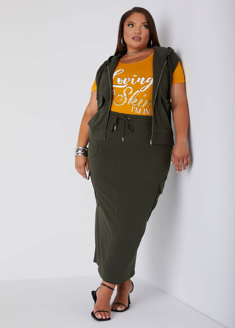 French Terry Maxi Cargo Skirt, Deep Depths image number 0