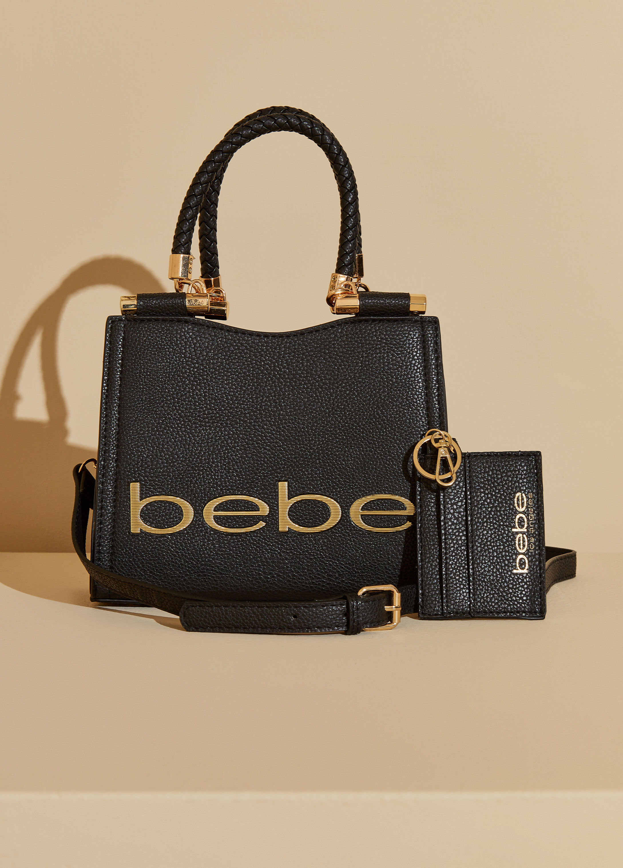 Black and Silver Bebe Logo Cosmetic Bag | bebe