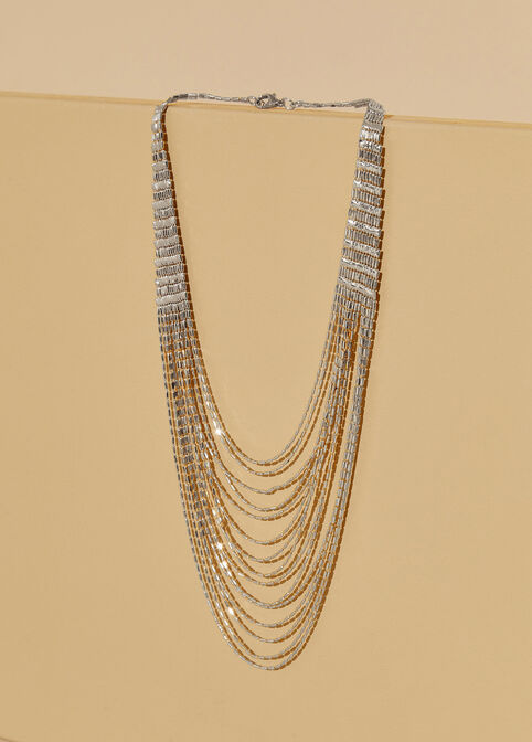 Silver Tone Multichain Necklace, Silver image number 1