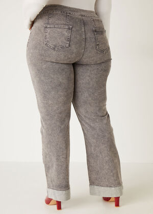 Cuffed Acid Wash Wide Leg Jeans, Grey image number 1