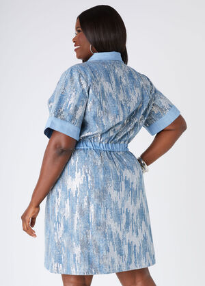 Sequined Denim Shirtdress, Denim image number 1