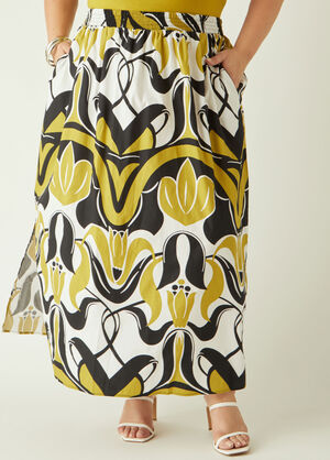 Printed Cotton Blend Maxi Skirt, Black White image number 0