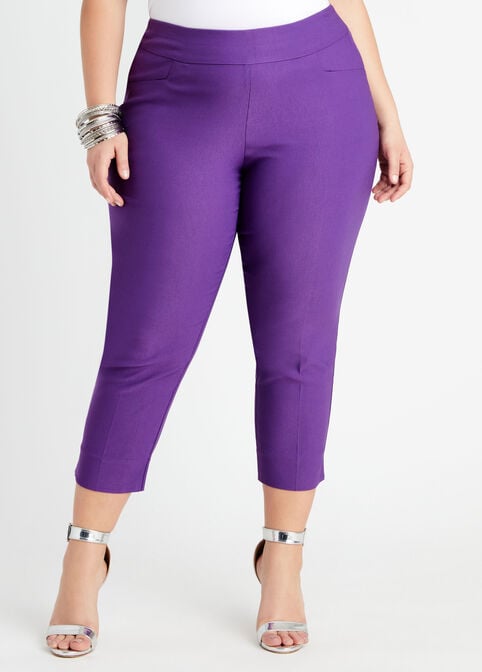 Purple Capri Pants Ladies, Summer Purple Pencil Pants