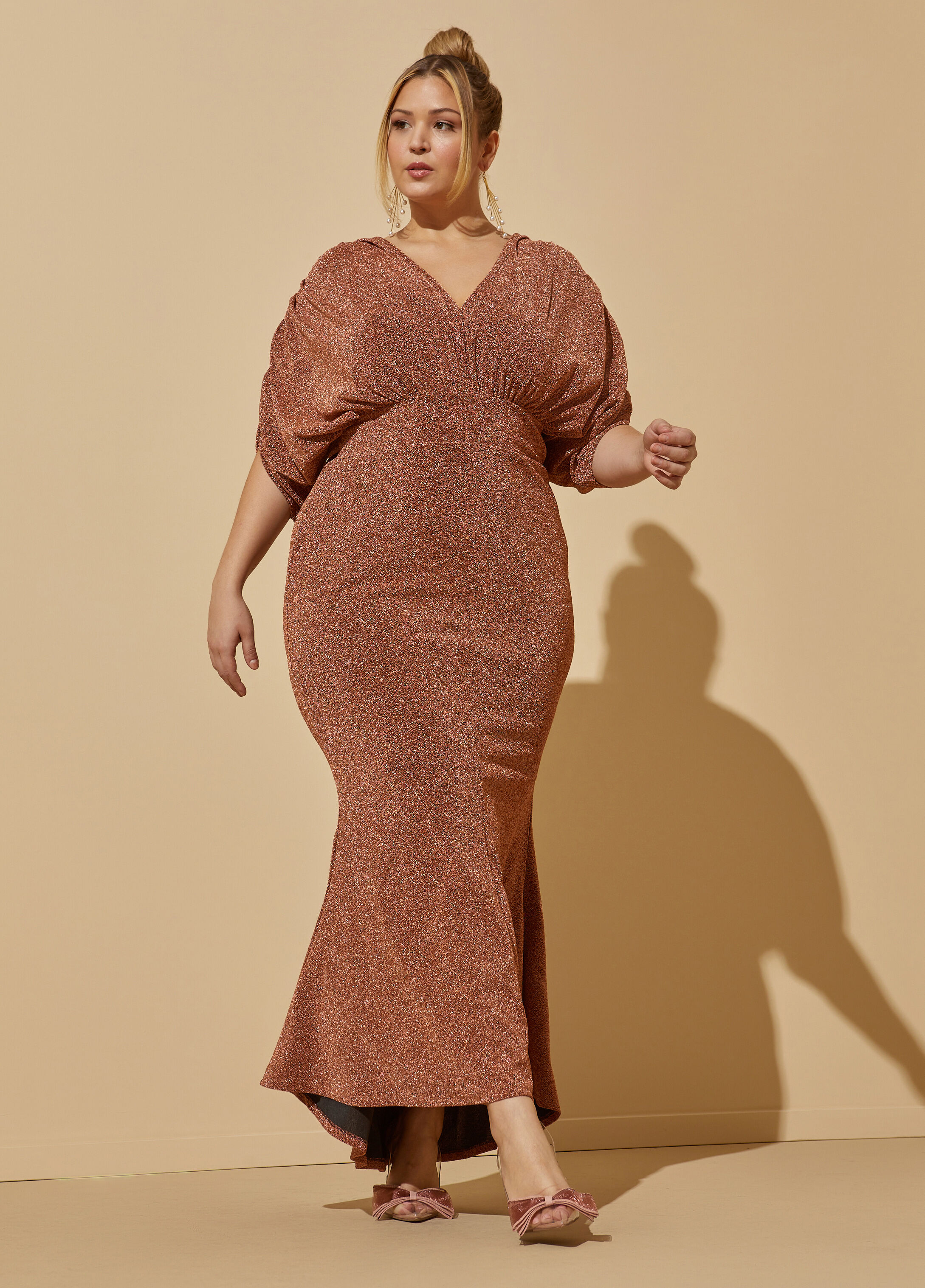 Plus Size Hi Low Knit Mermaid Gown Plus Size Evening Dress