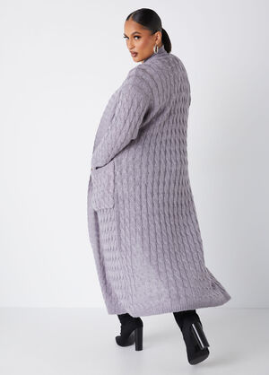 Open Front Cable Knit Duster, Heather Grey image number 1