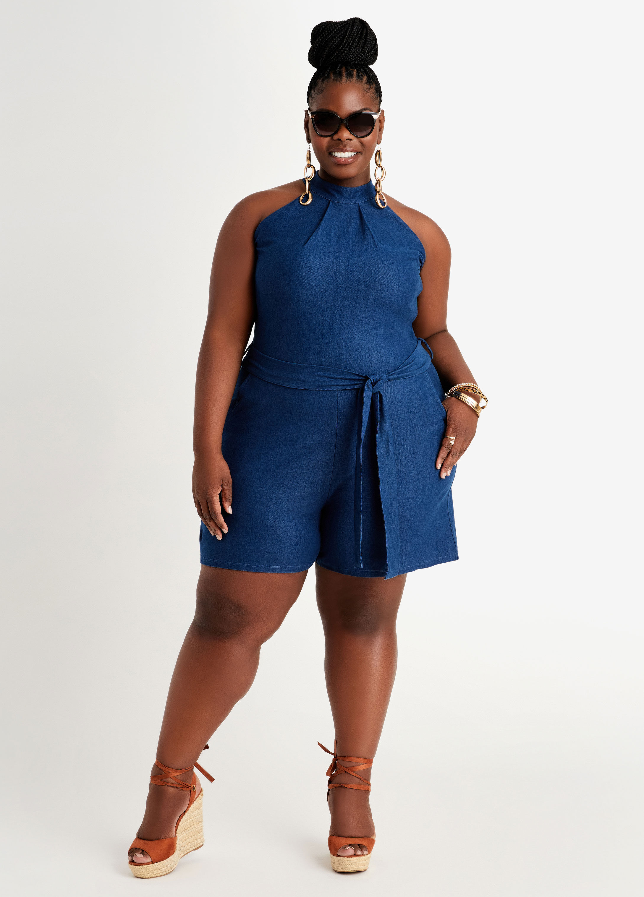 plus size denim rompers