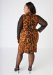 Mesh Sleeved Leopard Dress, Black Animal image number 1