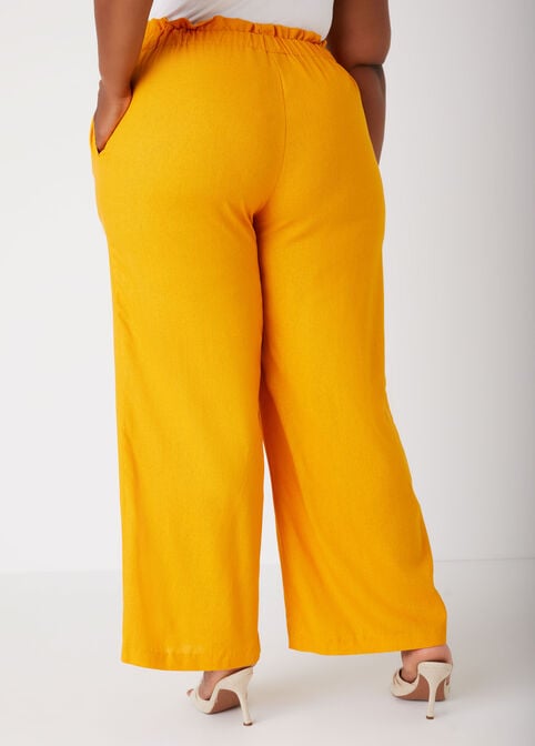 Gathered Linen Blend Pants, Orange image number 1