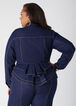 Pleated Denim Peplum Jacket, Dk Rinse image number 1