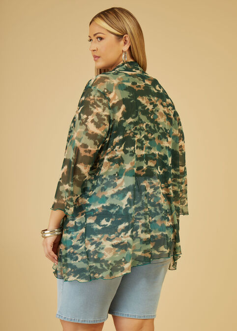 Camo Open Front Mesh Duster, Green image number 1