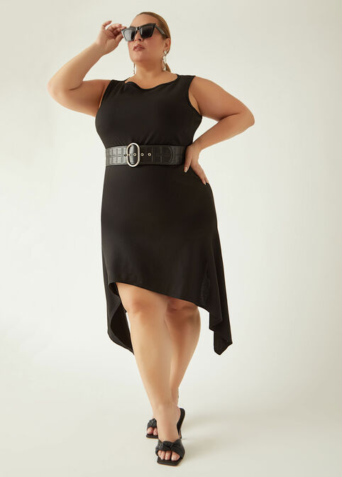 Asymmetric Flounced Sheath Dress, Black image number 3