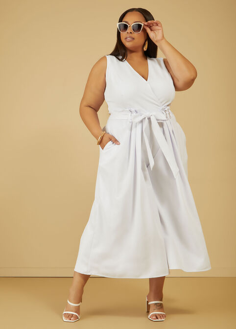 Cropped Wide Leg Jumpsuit, White image number 3