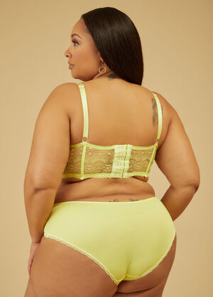Lace Bustier And Thong Set, LIME GREEN image number 1