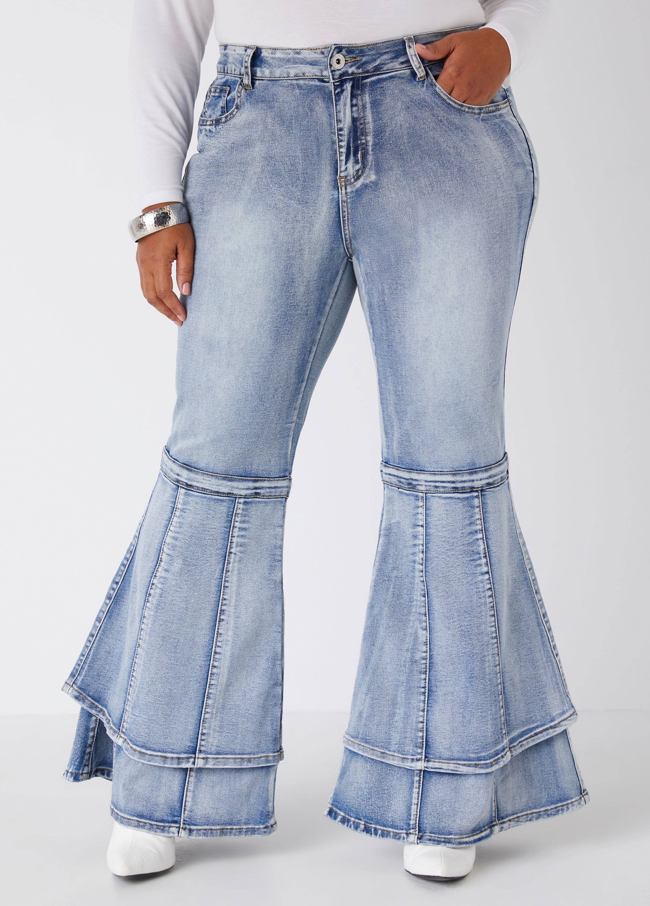 Plus Size denim bell bottom jeans plus size high rise jeans