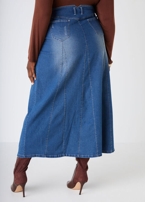 Seamed Denim Maxi Skirt, Medium Blue image number 1