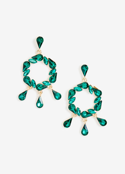 Statement Jewelry Gold Metal Emerald Green Gem Wreath Stud Earrings