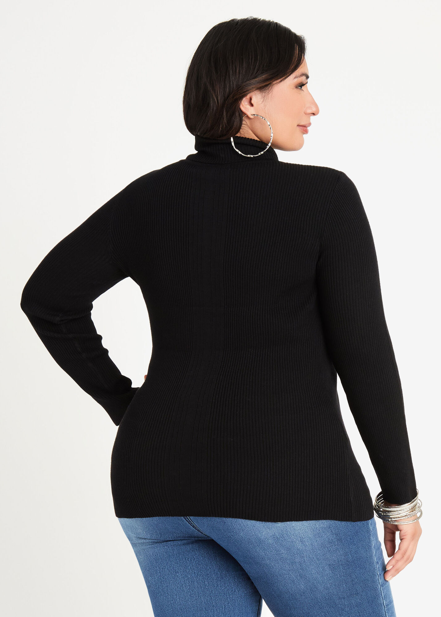 Plus Size Classic Stretch Ribbed Knit Fitted Turtleneck Sweater