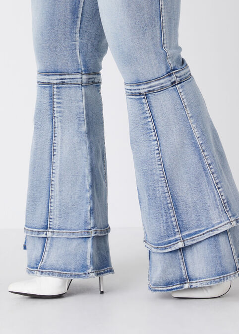 Tiered Bell Bottom Jeans, Medium Blue image number 2