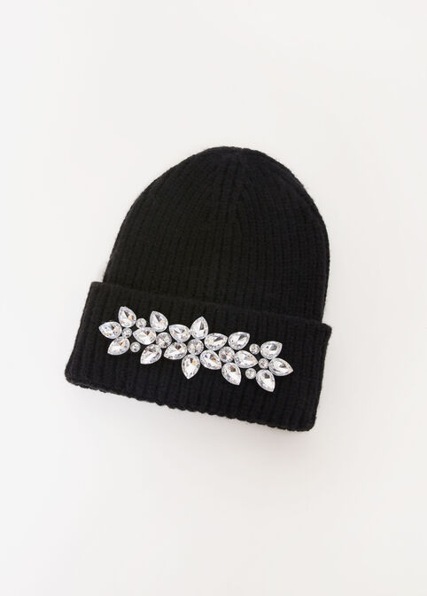 Ribbed Crystal Applique Beanie, Black image number 0