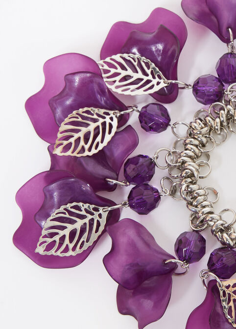 Petal Silver Tone Stretch Bracelet, Purple Magic image number 1