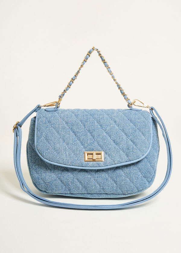 Quilted Denim Shoulder Bag, Denim image number 0