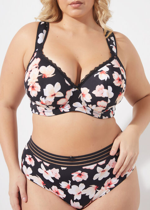 Plus Size Sexy Floral Print Underwire Full Coverage Butterfly Bra & Panty