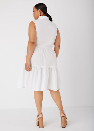 Flounced Cotton Shirtdress, White image number 1