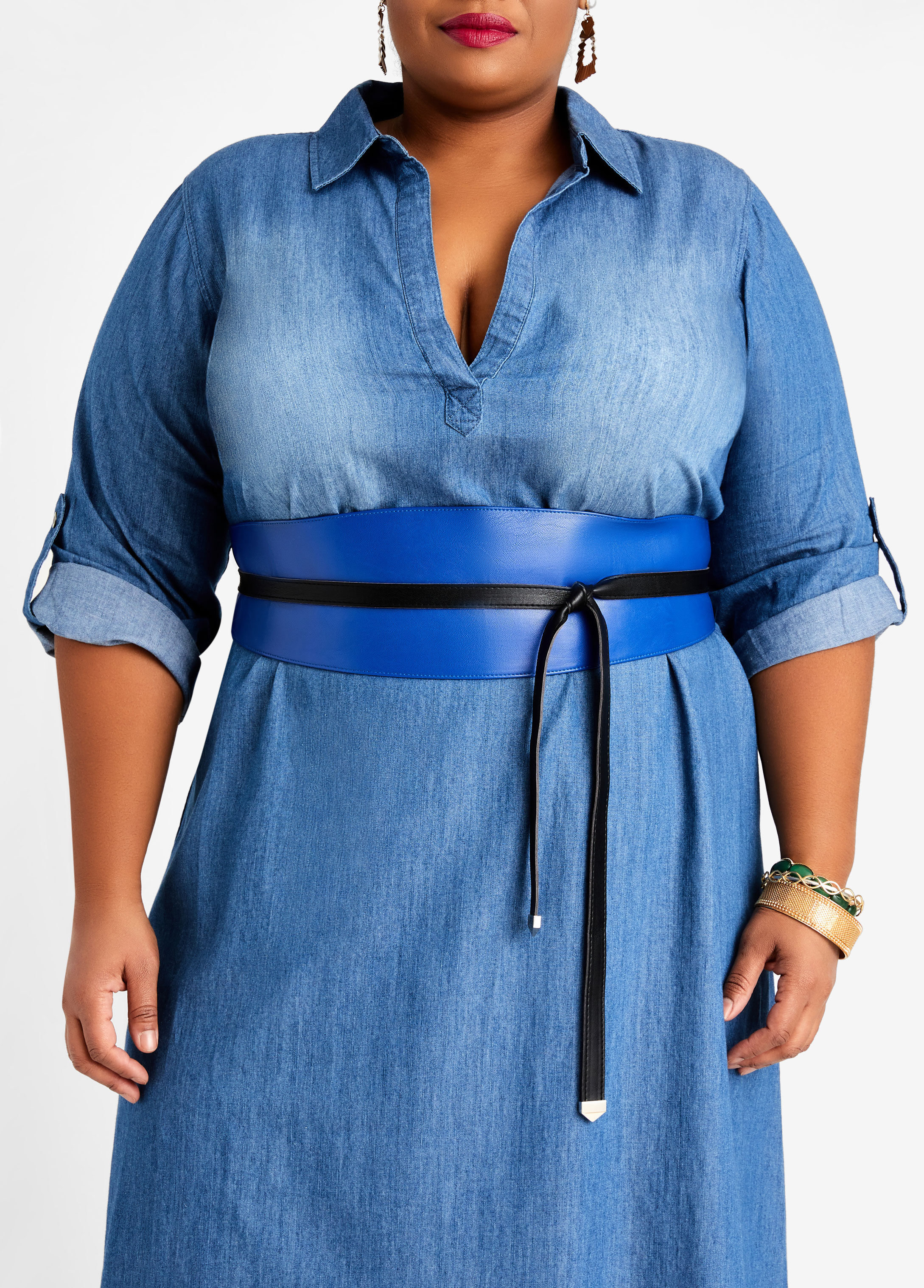 Plus Size Trendy Faux Leather Colorblock Waist Cinch Wrap Belt