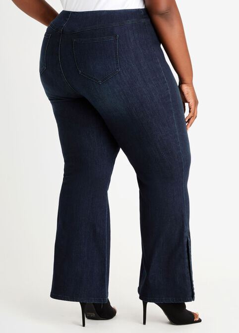 Pull On High Waisted Flare Jean, Dk Rinse image number 1