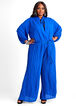 Tie Neck Pleated Wide Leg Jumpsuit, Sodalite image number 0