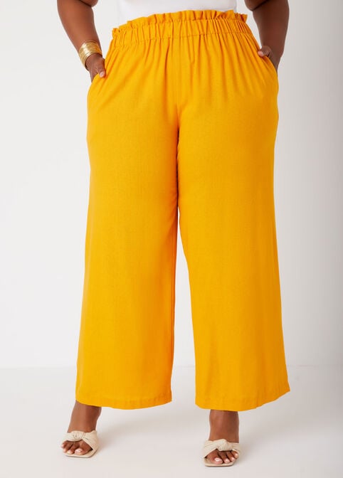 Gathered Linen Blend Pants, Orange image number 2