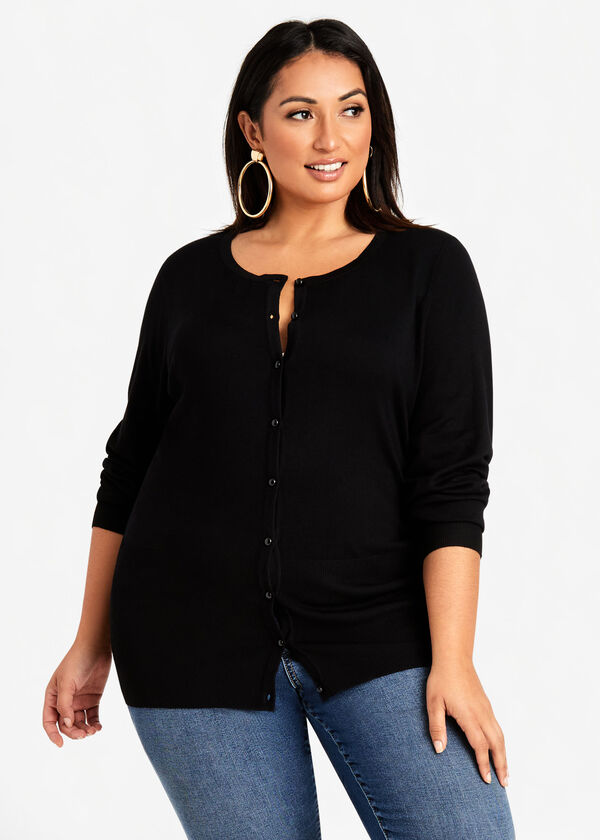 Plus Size Classic Ribbed Knit Crew Neck Button Front Cardigan