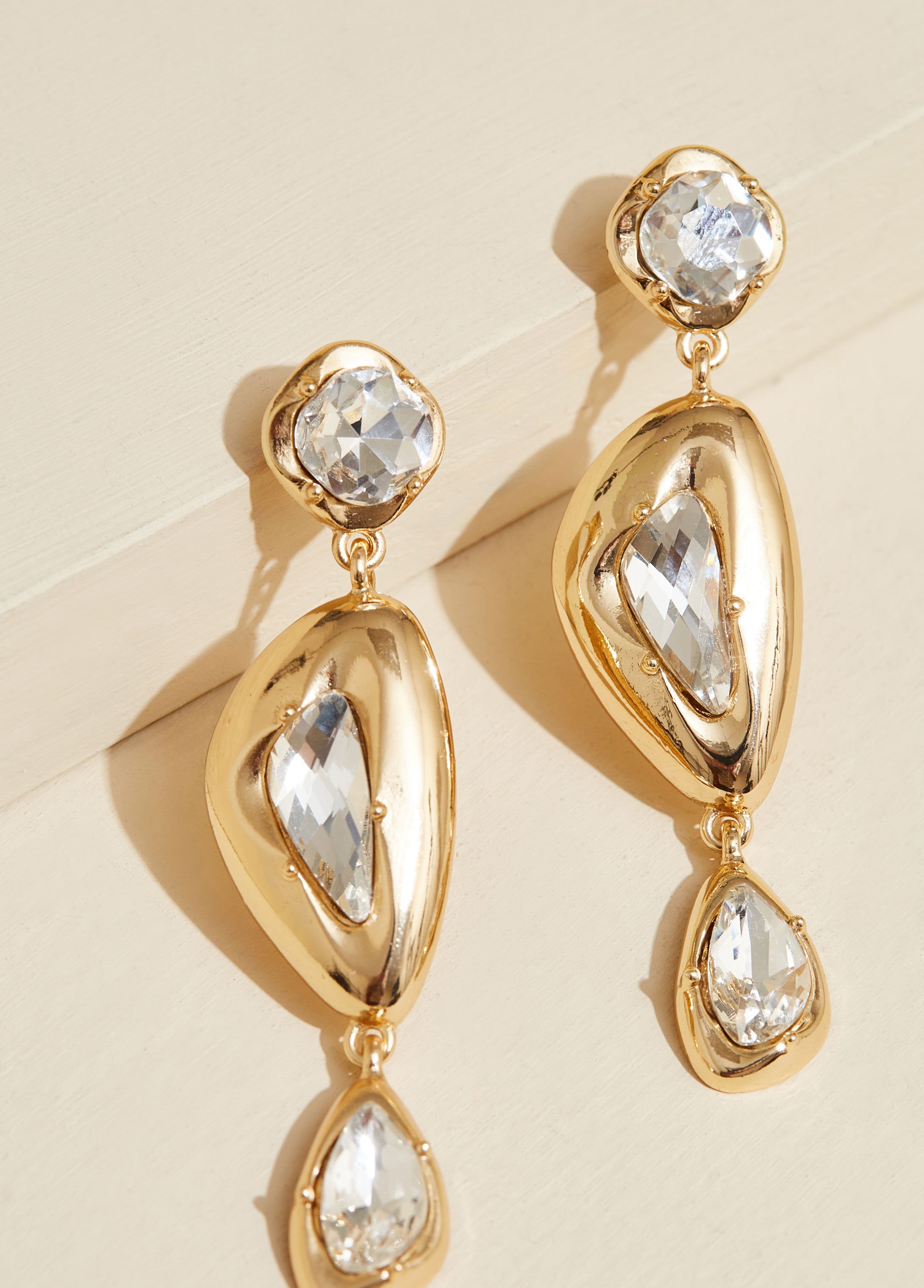 Crystal And Gold Tone Earrings