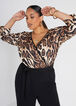 Leopard Paneled Faux Wrap Jumpsuit, Black Animal image number 2