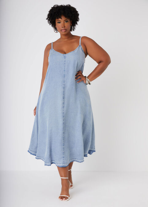 Chambray Midi Dress, Medium Blue image number 2