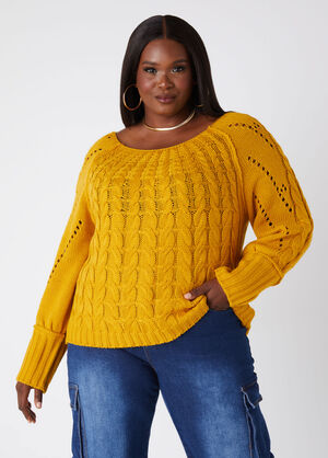 Cable Knit Sweater, Nugget Gold image number 0