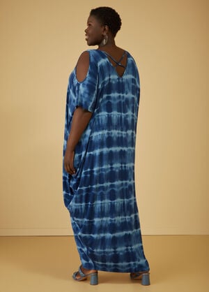 Cold Shoulder Tie Dyed Maxi Dress, Estate Blue image number 1