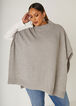 Ribbed Knit Mock Neck Cape, Heather Grey image number 2