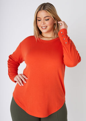 Snap Detailed Ribbed Tee, Pureed Pumpkin image number 0