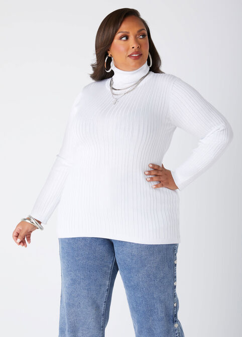 Pullover Turtleneck Sweater, White image number 2