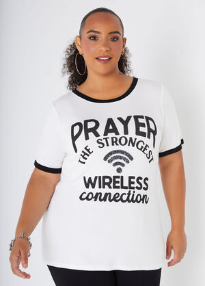 Wifi Prayer Embellished Tee, White image number 0